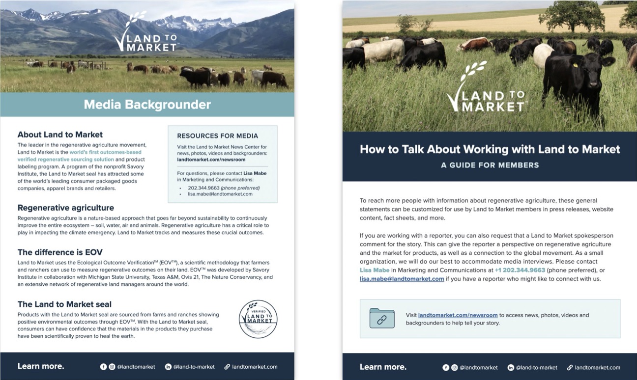 Land to Market media backgrounder and member communications guide