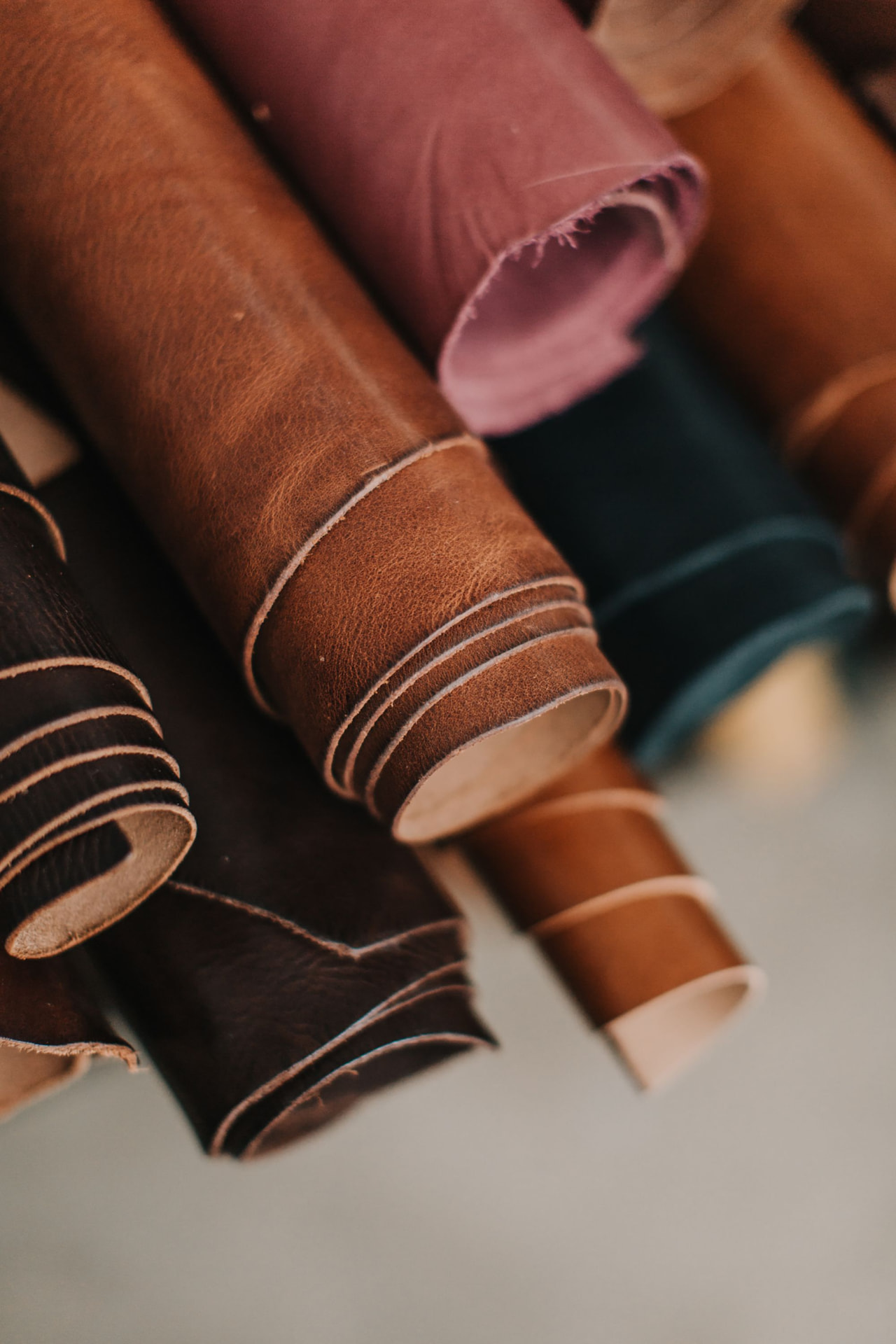 Rolls of dyed leather hides — the subject of The Story of Leather documentary